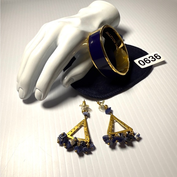 Halcyon Days Cobalt & Gold Enamel Bangle Gold and Blue Jewelry Set - Picture 1 of 11